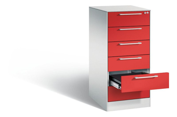C+P Karteischrank Asisto, H1010xB440xT600mm, Farbe: Lichtgrau / feuerrot, Bügelgriff, 146245-622 S10024
