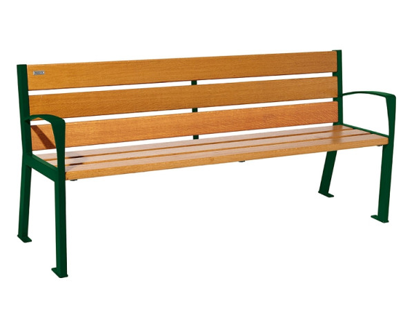 Procity Sitzbank Silaos 6 Holzlatten, 1800 mm, Mit Armlehne, Holz & Stahl, helle Eiche/RAL 6005, 209612.6005.CHEC