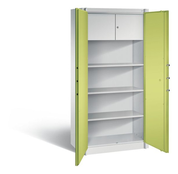 C+P Feuerschutzschrank Certos, H1950xB930xT500mm, Farbe: Lichtgrau / Viridingrün, Klinkengriff, 4 OH, 1170-100 S10135