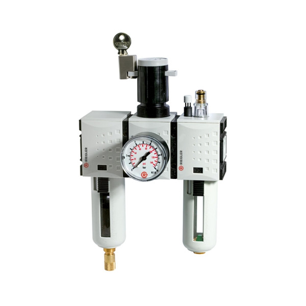 Riegler Wartungseinheit 3-teilig »FUTURA«, PC-Behälter, BG 2, G 1/2, 0,5-10 bar, VA, 152651