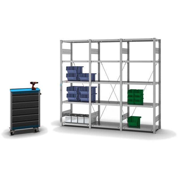 hofe Fachboden-Grundregal, 2000x400x750 mm, 5 Fachebenen, verzinkt, 145 kg Fachlast, 1600 kg Feldlast, einseitige Bedienung, HZG20407XL