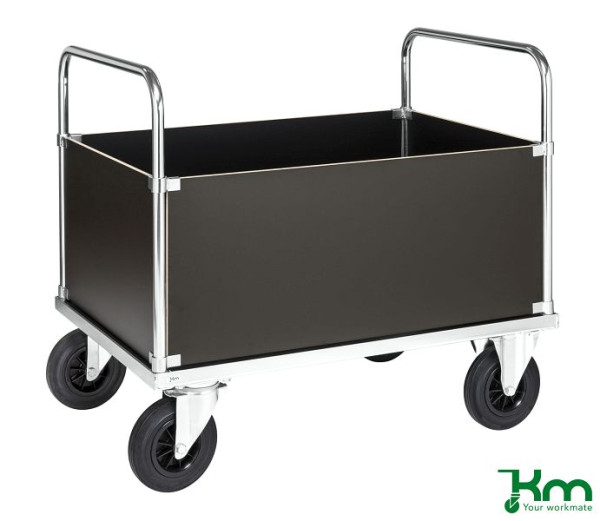 Kongamek Kofferwagen, 2 Bock- und 2 Lenkrollen aus Vollgummi mit Bremsen, 1000 x 700 x 900 mm, hohe Kanten, elektrolytisch verzinkt, KM535-2HB