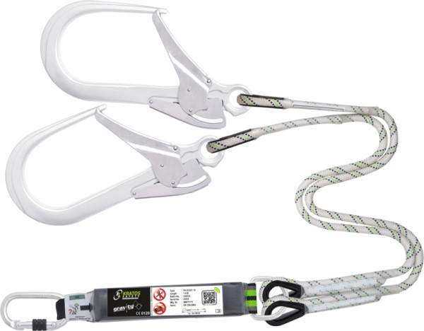 Kratos Y-Verbindungsmittel mit Falldämpfer aus Kernmantelseil und Aluminium Karabinern, lg. 1,50 m, große Toröffnung, FA3062115