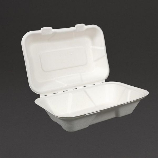 Vegware Kompostierbare Einwegboxen mit Klappdeckel aus Bargasse 22,8cm, VE: 200 Stück, GH026