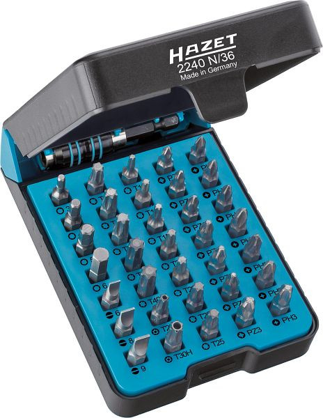 Hazet Bit Satz, Pozidriv Profil PZ, Sechskant hohl 6,3, Kreuzschlitz Profil PH, Tamper Resistant TORX® Profil, Anzahl Werkzeuge: 36, 2240N/36