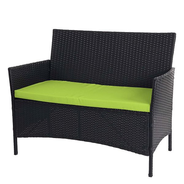 Mendler Poly-Rattan Gartenbank Halden, Sitzbank Bank, anthrazit, Kissen grün, 52036