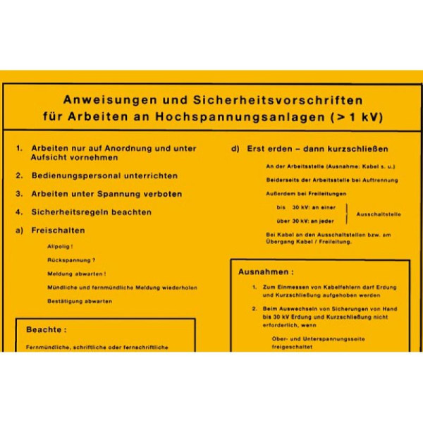 Stein HGS Sich.-Aushang, Anweisungen u. Sich.-Vorschriften f. Arbeiten an Hochsp. (ü. 1kV), 43.2902