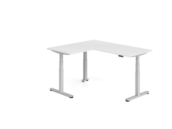 Hammerbacher Sitz-Steh-Winkeltisch 160x180cm Weiß/Silber, VXDSMW1908/W/S