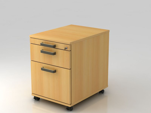 Hammerbacher Rollcontainer 58cm, 1 Schub, 1HR, Schloss Streifengriff Buche, 42,8x58x59 cm, 1/3/6 HE, VAC20/6/6/SG