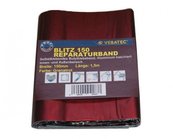 Vebatec Blitz Butyl Reparaturband Aluminium, Farbe: granatrot, 150mm x 1,5m, 150