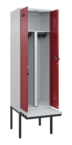 C+P PSA Doppel-Spind Evolo PLUS, Bank, 2 Abteile, 2120x600x815mm, 7035/3003, Drehriegel, Material Sitzfläche Kunststoff, 0490427-20P S10058