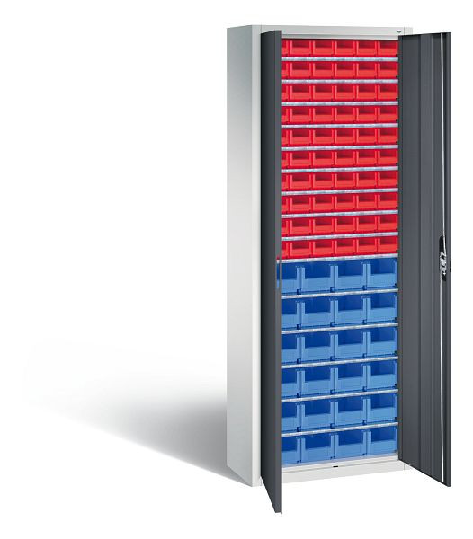 C+P Magazinschrank Serie 13, H1980xB700xT300mm, Farbe: Lichtgrau / Schwarzgrau, Muldengriff, 133113-22 S10059