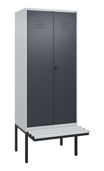 C+P Umkleidespind Classic PLUS, Doppel-Spind, 2 Abteile, 2120x800x815mm, 7035/7016, Drehriegel, Untergestell & Sitzfläche, 0800427-22P S10038