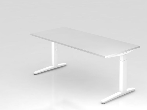 Hammerbacher Schreibtisch C-Fuß 180x80cm Weiß/Weiß, Alu-Kufe Weiß, VXB19/W/WW