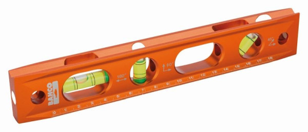 Bahco Torpedo-Wasserwaage, 230 mm, V-Form, Alu-Profil, Präzision ±0,5 mm/m, 426TOR9