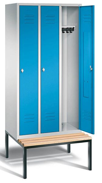 Bedrunka+Hirth Garderobenschrank mit Sitzbank, 2x Abteil, Abteilbreite in mm: 300, Drehriegelverschluss, 610 x 500 x 2090 mm, 06.03.230