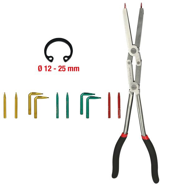 KS Tools Doppelgelenk-Sicherungszange für Außensicherungsringe mit auswechselbaren Spitzen, 500.7015