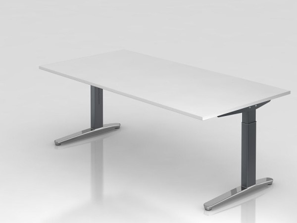 Hammerbacher Schreibtisch C-Fuß 200x100cm Weiß/Graphit (Poliert), Rechteckform, VXB2E/W/GC