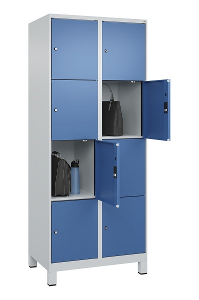 C+P Schließfachschrank Evolo PLUS, mit Füßen, 8 Fächer, 1950x800x500mm, 7035/50, Frontfarbe RAL 5023 Fernblau, 049010-224 S10008