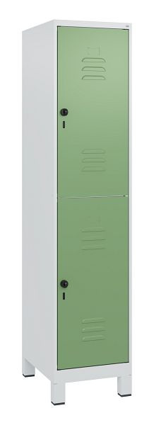 C+P Doppelstöckiger Spind Classic PLUS, Füße, 1800x400x500mm, 7035/6011, Drehriegel, 0803107-12 S10006