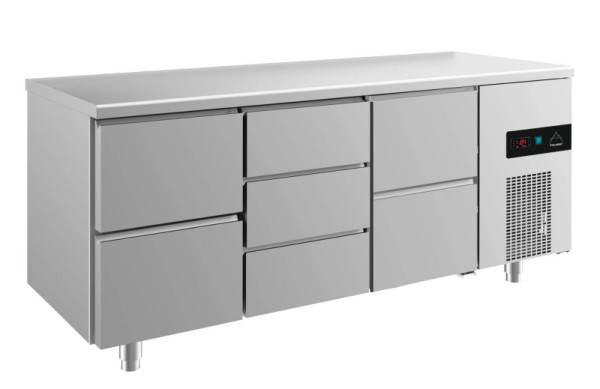A&S Polarny Kühltisch -2 bis +8°C mit 2x zwei Schubladen und 1x drei Schubladen mittig, 1865 x 700 x 850 mm, KT3ZDZ