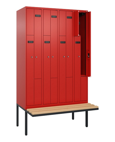 C+P Z-Spind Evolo PLUS, Bank, 8 Fächer, 2120x1200x815mm, 3020/3020, Zylinderschloss, Sitzfläche Holz, 0490437-408 S10052