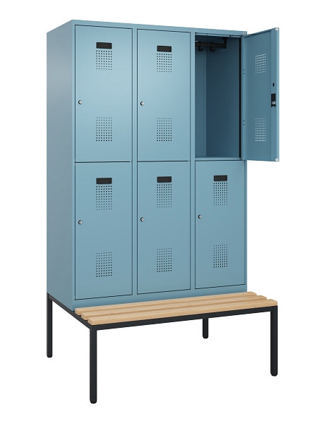 C+P Doppelstock-Spind Evolo PLUS, Bank, 6 Fächer, 2120x1200x815mm, 0010/0010, Zylinderschloss, Sitzfläche Buche-Hartholz, Sitzbank, 0493507-32 S10048