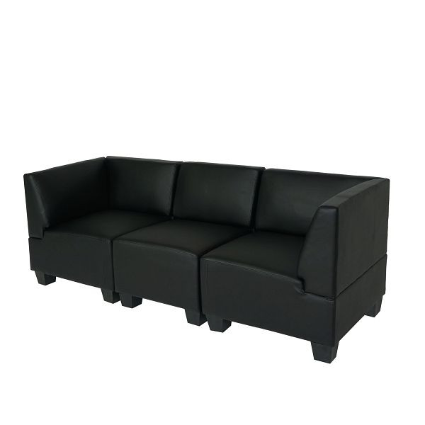 Mendler Modular 3-Sitzer Sofa Couch Lyon, Kunstleder, schwarz, hohe Armlehnen, 2x21699+21689+2x21716