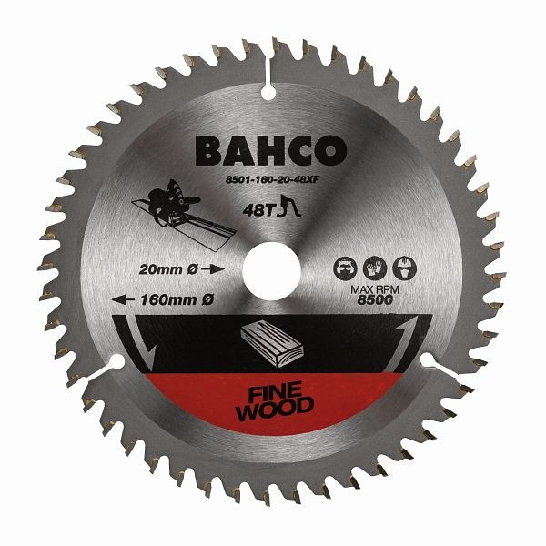 Bahco Kreissägeblatt, 165 mm, 48 Zähne, 20 mm Innen-Ø, für Holz, für Tauchsägen, 8501-165-20-48XF