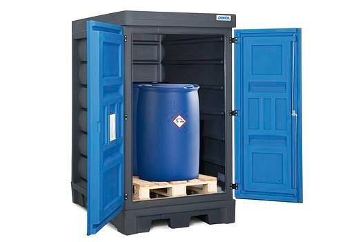 DENIOS PolySafe-Depot Typ DL für 2 Fässer à 200 Liter, Anordnung hintereinander, aus Kunststoff, 240861