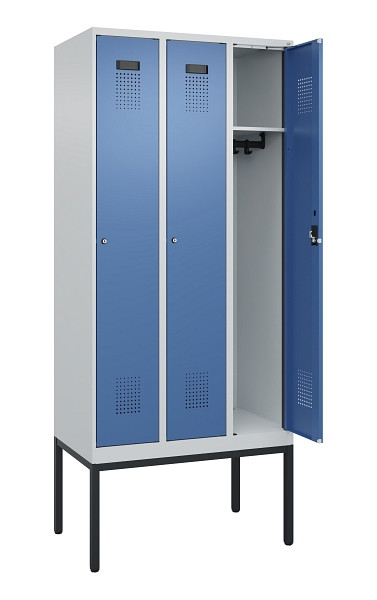 C+P Spind Evolo PLUS, Gestell, 3 Abteile, 2120x900x500mm, 7035/5023, Verschluss Zylinderschloss, Ablageböden 3, 0490307-30 S10035