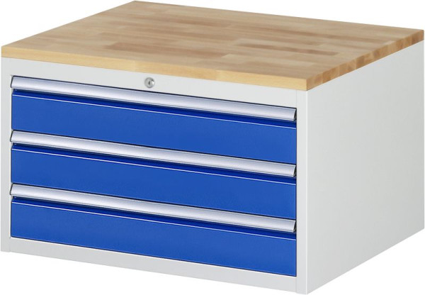RAU Schubladenschrank Serie 7000, B770 x T650 x H465mm, 3 x Schublade-Größe-XL 3xH120 mm, Buche-Massiv-Arbeitsplatte, Stärke 25 mm, 03-XL2.3A-B.11