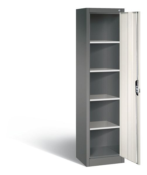 C+P Büroschrank Acurado, H1950xB502xT400mm, Farbe: Vulkangrau / Perlweiß, Muldengriff, 5 OH, 9234-000 S10256