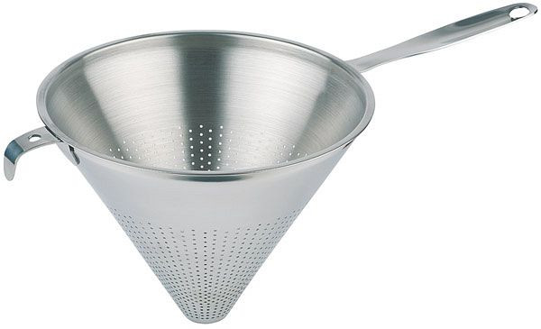 APS Spitzsieb, Ø 23 cm, Höhe: 18 cm, Edelstahl, matt poliert, mit Lochung Ø 1,5 mm, Flachstiel, Stiellänge 16,5 cm, 00771