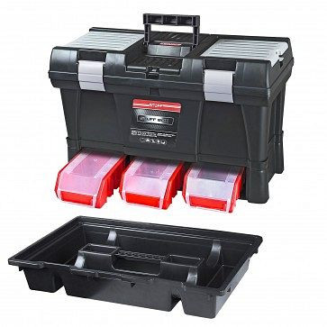ADB Werkzeugkoffer Stuff Module System Basic Alu, Koffermaße BxTxH: 525x256x325 mm, Farbe Stapelboxen: Rot, Farbe Werkzeugkoffer: Schwarz, 15517