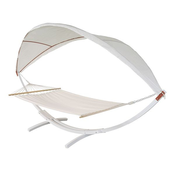 Mendler Hängematte HWC-J47, Hängeschaukel bis 200kg Sonnendach FSC-Holzgestell 420cm 2 Personen, weiß, creme-weiß, 80674+80675