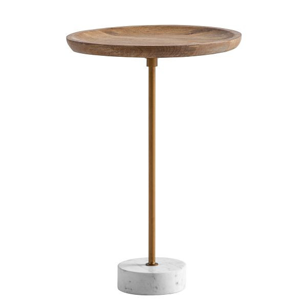 Wohnling Beistelltisch Mango Massivholz Echter Marmor 40x40x55cm Anstelltisch, Kleiner Abstelltisch Rund, Sofatisch Hoch, WL7.217