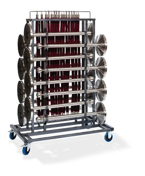 Feros Elegance Transportwagen für 16 Absperrpfosten und Absperrkordeln, Hammerschlag, 129x76x180cm (BxTxH), T91000