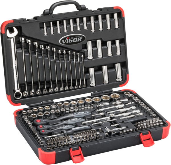 VIGOR Steckschlüssel Satz, Anzahl Werkzeuge: 212, für alle gängigen Schraubprofile, V3277N