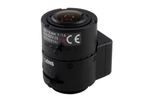 eneo F03Z2.6DC-NFSHR F1,0/3-8mm DC-Objektiv, CS, varifokal, Konstanthaltung (Fokus), hochauflösend, 1/3", 43274