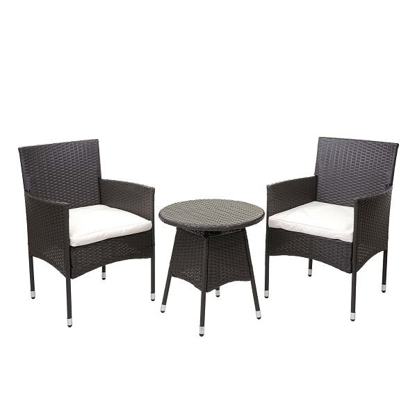 Mendler Poly-Rattan Balkonset HWC-G27, Sitzgarnitur Gartengarnitur, 2xSessel+Tisch, grau, Kissen creme, 71114