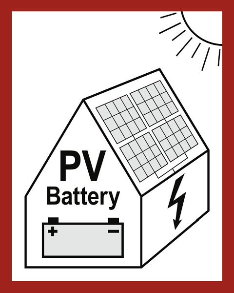 Moedel Hinweis auf eine PV-Anlage mit Batteriespeicher, Aluminium, 200x250 mm, 107130