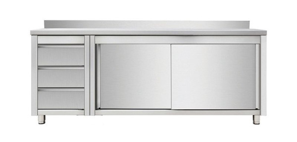 Skyrainbow Arbeitsschrank mit Schiebetüren und Schubladenblock links, mit Aufkantung, 2000 x 700 mm, THASR207L3A