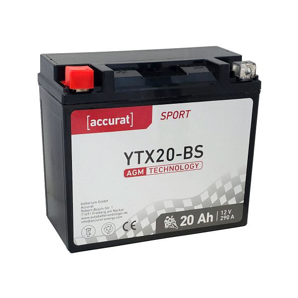 Accurat Sport AGM YTX20-BS Motorradbatterie 20Ah 12V 290A YTX20-4, MBA-YTX20