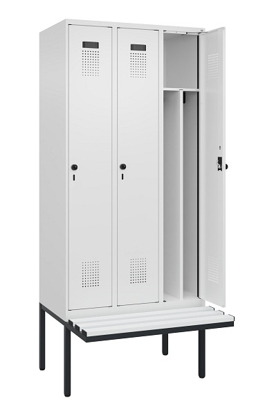 C+P Spind Evolo PLUS, 3 Abteile, 2120x900x815mm, 9016/9016, Haken 4, Drehriegel, Material Sitzfläche Kunststoff, 0490407-30F S10074