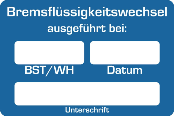 Eichner Kundendienstaufkleber, Text: Bremsflüssigkeitswechsel, 9220-00132