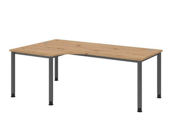 Hammerbacher Schreibtisch HS82, 200 x 120 cm, Platte: Asteiche, 25 mm dick, Winkelform 90°, 4-Fuß-Gestell in Graphit, Arbeitshöhe 68,5-81cm, VHS82/R/G