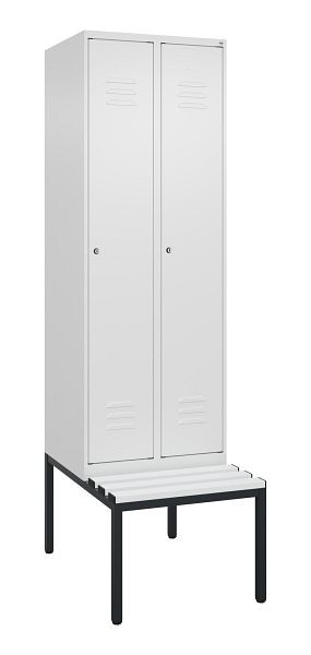 C+P Umkleidespind Classic PLUS, mit untergebauter Sitzbank, 2 Abteile, 2120x600x815mm, 9016/9016, Zylinderschlösser, 0800507-20 S10029