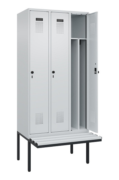 C+P Spind Evolo PLUS, 3 Abteile, 2120x900x815mm, 7035/7035, Haken 4, Drehriegel, Material Sitzfläche Kunststoff, 0490407-30F S10067