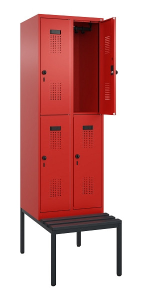 C+P Doppelstock-Spind Evolo PLUS, Bank, 4 Fächer, 2120x600x815mm, 3020/3020, Drehriegel, Sitzfläche Kunststoff, Sitzbank, 0493507-20 S10106